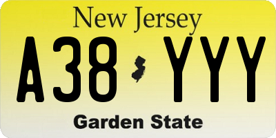 NJ license plate A38YYY