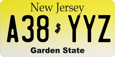 NJ license plate A38YYZ