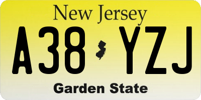 NJ license plate A38YZJ