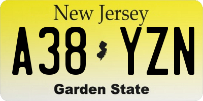 NJ license plate A38YZN