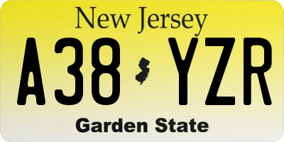 NJ license plate A38YZR