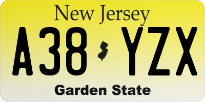 NJ license plate A38YZX