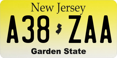 NJ license plate A38ZAA