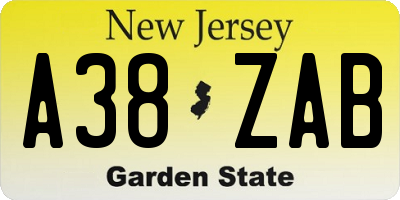 NJ license plate A38ZAB