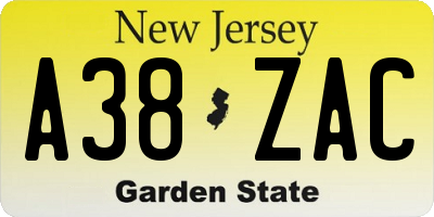 NJ license plate A38ZAC