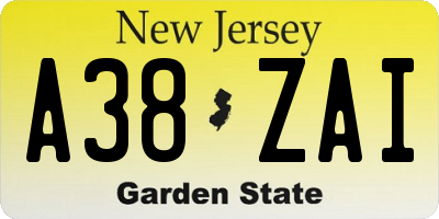 NJ license plate A38ZAI