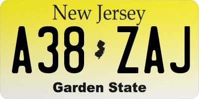 NJ license plate A38ZAJ