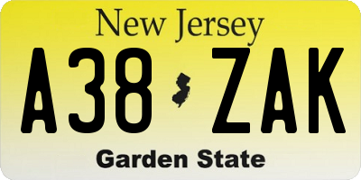 NJ license plate A38ZAK
