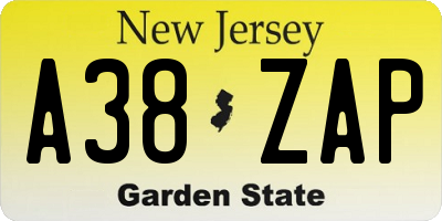 NJ license plate A38ZAP