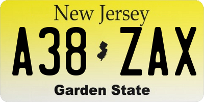 NJ license plate A38ZAX