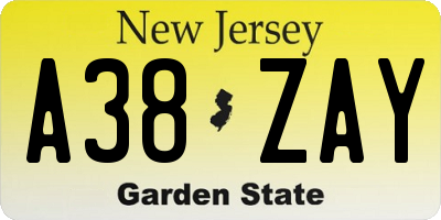 NJ license plate A38ZAY