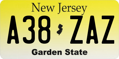 NJ license plate A38ZAZ