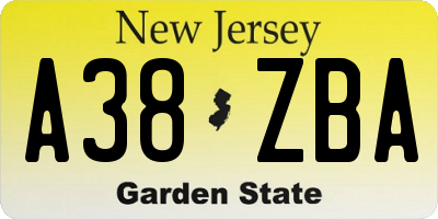 NJ license plate A38ZBA