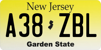 NJ license plate A38ZBL
