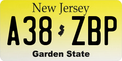 NJ license plate A38ZBP