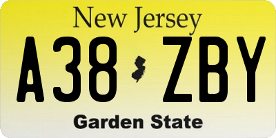 NJ license plate A38ZBY