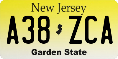 NJ license plate A38ZCA