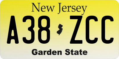 NJ license plate A38ZCC