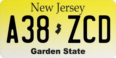 NJ license plate A38ZCD