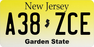 NJ license plate A38ZCE