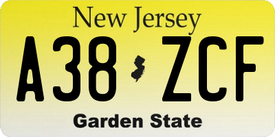 NJ license plate A38ZCF