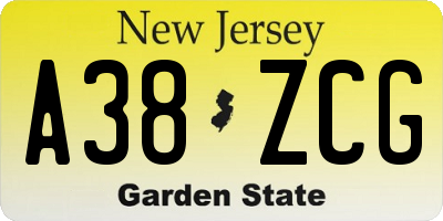 NJ license plate A38ZCG