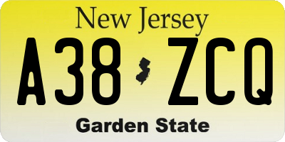NJ license plate A38ZCQ