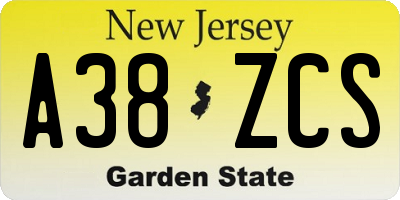 NJ license plate A38ZCS