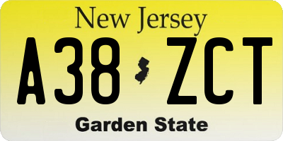 NJ license plate A38ZCT