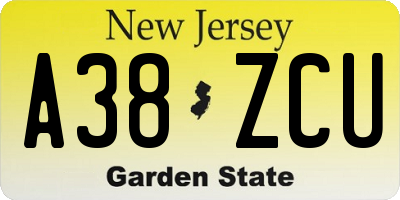 NJ license plate A38ZCU
