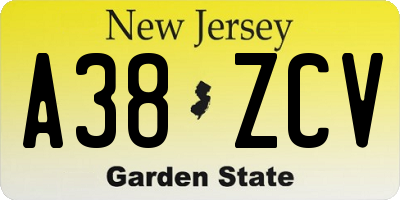 NJ license plate A38ZCV