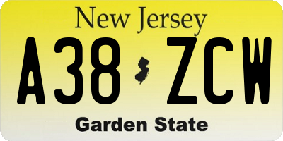 NJ license plate A38ZCW