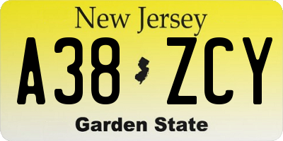 NJ license plate A38ZCY