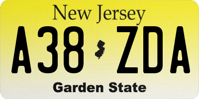 NJ license plate A38ZDA