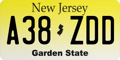 NJ license plate A38ZDD