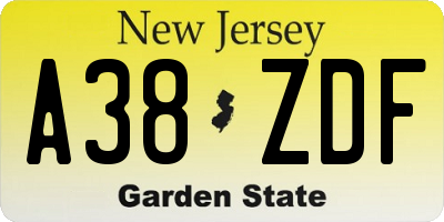 NJ license plate A38ZDF