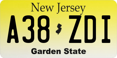 NJ license plate A38ZDI