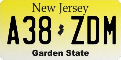 NJ license plate A38ZDM