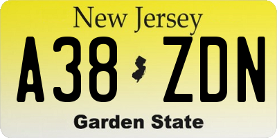 NJ license plate A38ZDN