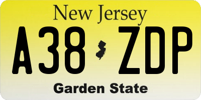 NJ license plate A38ZDP