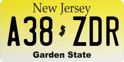 NJ license plate A38ZDR