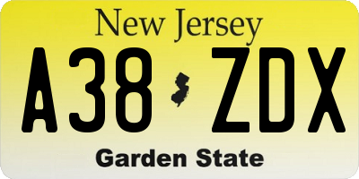 NJ license plate A38ZDX