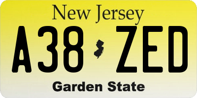 NJ license plate A38ZED