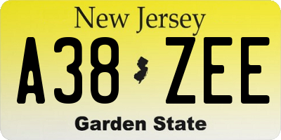 NJ license plate A38ZEE