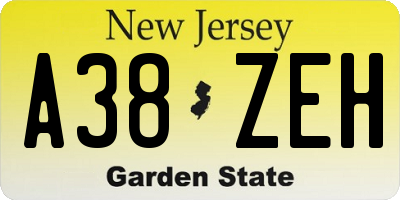 NJ license plate A38ZEH