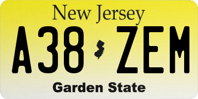 NJ license plate A38ZEM