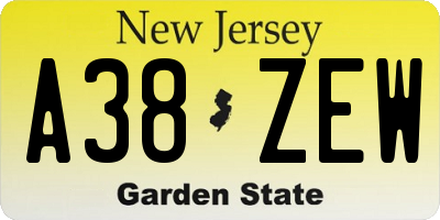 NJ license plate A38ZEW