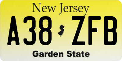 NJ license plate A38ZFB