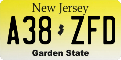 NJ license plate A38ZFD