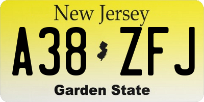 NJ license plate A38ZFJ